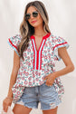 Avery Trim Flutter Sleeve Blouse