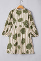 Angie Floral Striped Piping Puff Sleeve Dress