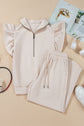 Kallie Ruffled Sleeve Zipped Top and Wide Leg Pants Set