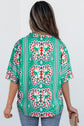 Kamiyah Boho Abstract Striped Collared V Neck Blouse