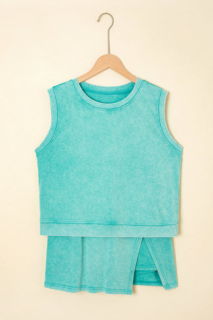 Aria 2 Pieces Mineral Wash Cotton Tank Top Lined Split Skirt Set