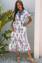 Julietta Floral Puff Short Sleeve V Neck High Waist Maxi Dress