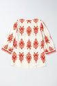 Vintage Geometric Printed V Neck Blouse