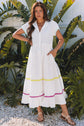 Aleah Rickrack Trim Short Sleeve Long Dress