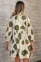 Angie Floral Striped Piping Puff Sleeve Dress
