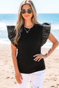 Macy Leather Ruffle Sleeve Blouse