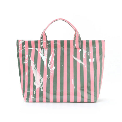 Large Striped Vinyl Tote Bag