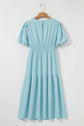 Lara Puff Sleeve Pleated High Waist Midi Dress