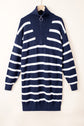 Iris Striped Zip Collared Loose Sweater Mini Dress