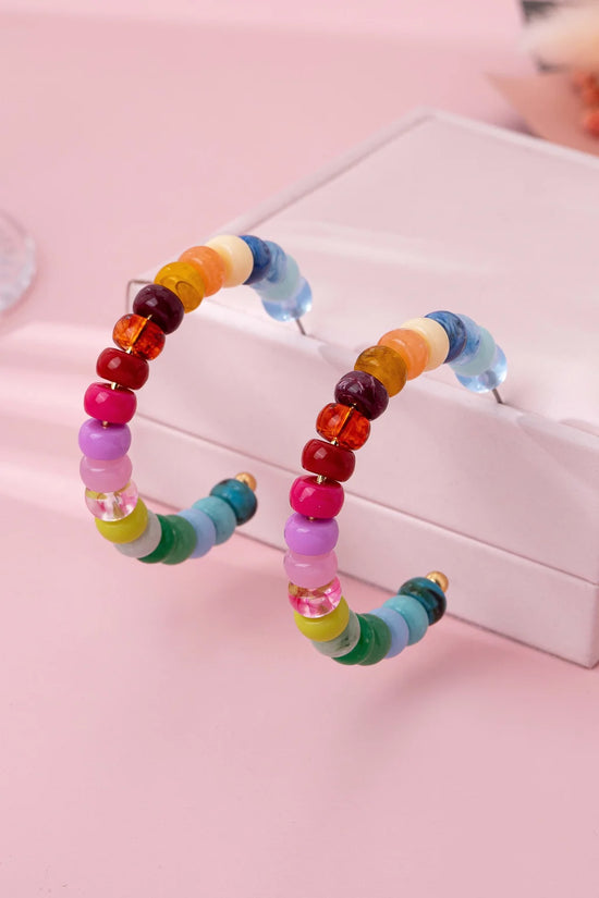 Multi-Color Beaded Hoop Earrings