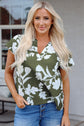 Floral Split Neck Short Sleeve Blouse