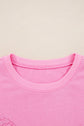 Pink Big Bow Lace Embroidered Dolman Sleeve Slit Plus Size Sweatshirt
