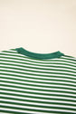 Green Stripe Exposed Seam Patchwork Plus Size Thermal Top