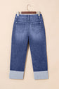 Jacy Cuffs Distressed Straight High Waist Jeans