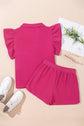 Sol Striped Detail Flutter Sleeve Zipped Collar Short Set