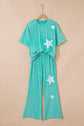 Arabella Acid Wash Star Patched Rolled Trim Pants Set