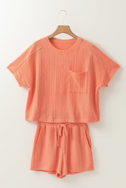 Rylie Textured Patched Pocket Drawstring Shorts Set