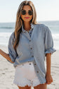 Aya Ruffle Short Puff Sleeve Summer Chambray Top