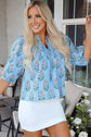 Kinley Floral Shirred Yoke Split Neck Blouse