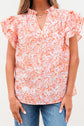 Nancy Floral Ruffle Sleeve Split Neck Blouse