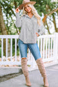 Skye Smocked Cuffed Striped Boyfriend Shirt with Pocket