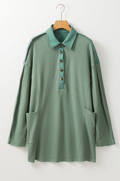 Arianna Waffle  Half Button Top.