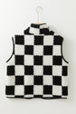 Mindi Checkered Sherpa Collared Jacket Vest