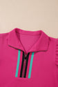 Sol Striped Detail Flutter Sleeve Zipped Collar Short Set