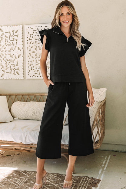 Alyssa Textured Flutter Sleeve Top