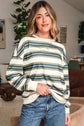 Rose Stripe Crew Neck Pullover Sweatshirt
