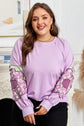 Phalaenopsis Flower Patch Colorblock Plus Size Pullover Top