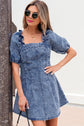 Celia Square Neck Bustier Puff Sleeve Short Denim Dress