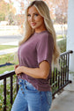 Alessandra Plain Corded Knit Mock Neck T Shirt