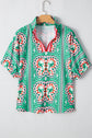 Kamiyah Boho Abstract Striped Collared V Neck Blouse
