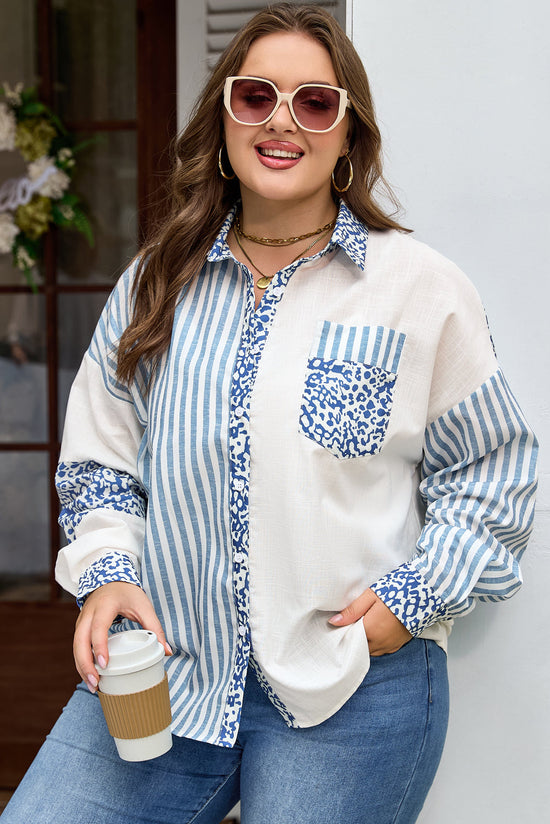 Livia Striped Patchwork Casual PLUS Shirt
