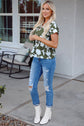 Floral Split Neck Short Sleeve Blouse