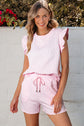 Ocean Bow Jacquard Ruffle Sleeve Short 2pcs Outfit