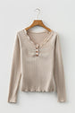 Pearl Sleeve Ribbed top Long Sleeve Top