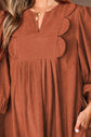 Alyssa Split Neck Scallop Detail Pleated Corduroy Mini Dress