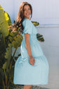 Lara Puff Sleeve Pleated High Waist Midi Dress