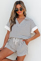 Chloe Stripe V Neck Tee Short Set