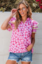 Capri Floral Ric Rac Ruffle Sleeve Blouse
