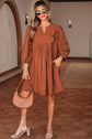 Alyssa Split Neck Scallop Detail Pleated Corduroy Mini Dress