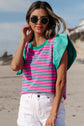 Adrianna Stripe Ruffled Sleeve Crew Neck Blouse