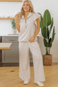 Kallie Ruffled Sleeve Zipped Top and Wide Leg Pants Set