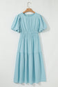 Lara Puff Sleeve Pleated High Waist Midi Dress