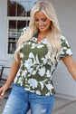 Floral Split Neck Short Sleeve Blouse