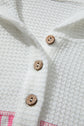 Pink Stripe Leopard Patchwork Waffle Knit Buttoned Plus Size Hoodie