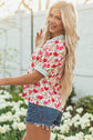 Romy Floral Striped Patchwork Collared Short Sleeve Blouse