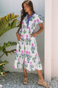 Julietta Floral Puff Short Sleeve V Neck High Waist Maxi Dress